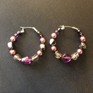 Silver Gemstone Amethyst Multicolored Loop Earrings